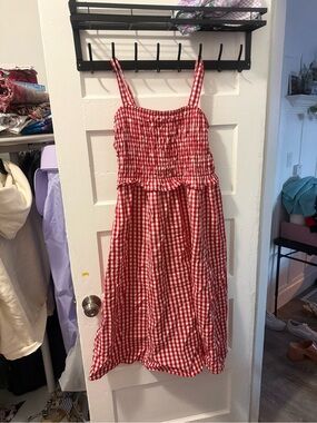 Women’s Red Gingham Sundress with Smocked Bodice